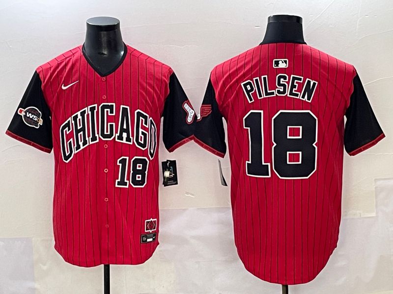 Men 2025 Chicago White Sox #18 Pilsen Red Stripe Joint Name Nike MLB Jersey style 5->chicago white sox->MLB Jersey